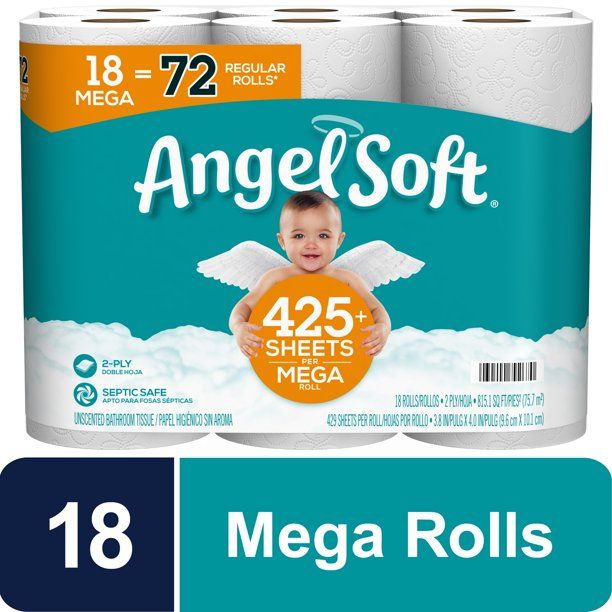 Photo 1 of Angel Soft Toilet Paper, 18 Mega Rolls = 72 Regular Rolls, 2-Ply Bath Tissue
