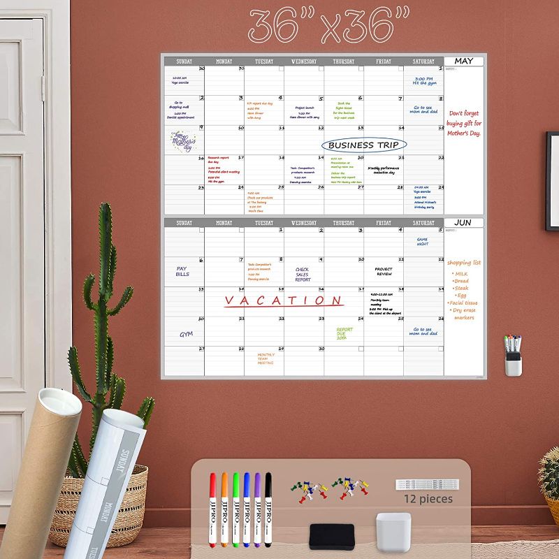 Photo 1 of Large Dry Erase Wall Calendar - 36x36 Inches - Blank Undated Reusable 2 month Calendar - Jumbo 2 Month Calendar for Home, Office and Classroom
