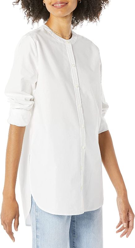 Photo 1 of Amazon Essentials Women's Long Sleeve Tunic Poplin Shirt, Snow White, X-Large
