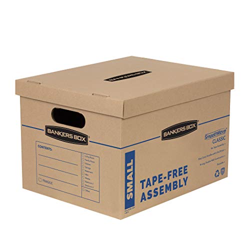 Photo 1 of Bankers Box SmoothMove Classic Moving Boxes, Tape-Free Assembly, Easy Carry Handles, Small, 15 X 12 X 10 Inches, 10 Pack (7714901), Brown
