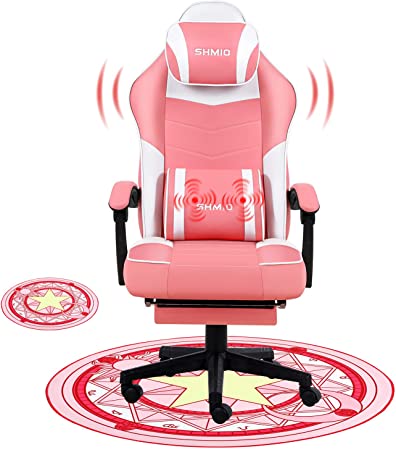 Photo 1 of Pink Gaming Chair with Footrest Ergonomic Office Chair Desk Chair Computer Chair with Massage Gamer Chair Silla Gamer Office Chairs for Heavy People with Mat
