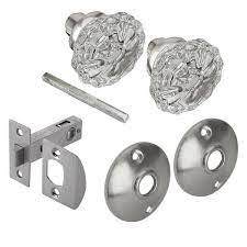 Photo 1 of 2 in. Satin Nickel Victorian Glass Knob Passage Set
