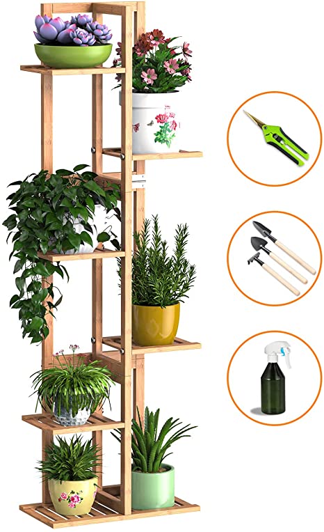 Photo 1 of Bamboo Plant Stand, Rangain 6 Tier 7 Potted Bamboo Plant Stand for Indoor Plants Outdoor Corner, Multifunction Flower Pot Holder for Living Room, Balcony, Patio, Garden Corner
