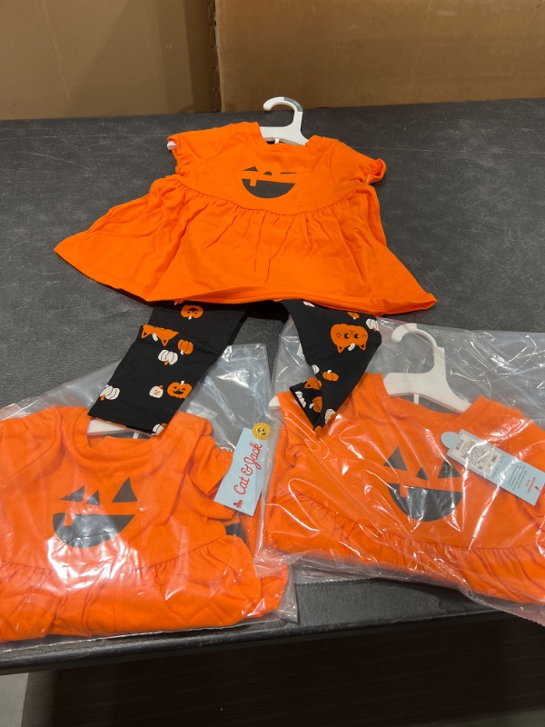 Photo 2 of 18M Girls' Short Sleeve Pumpkin Top & Halloween Leggings Set - Cat & Jack 3 PACK 