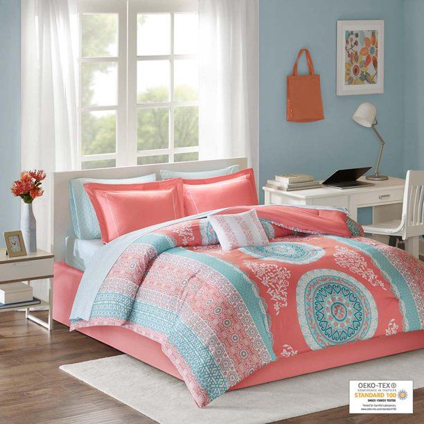 Photo 1 of Home Essence Apartment Orange 7 Piece Bed in a Bag Comforter Set with Sheets, Twin
