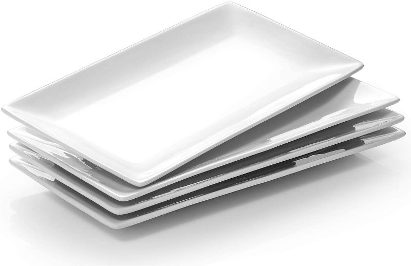 Photo 1 of 9.7" Rectangle Serving Platter, White Rectangular Serving Plates, Platters for Serving Food, Dessert Cake Appetizers Meat, Entertaining, Party, SET OF 3 