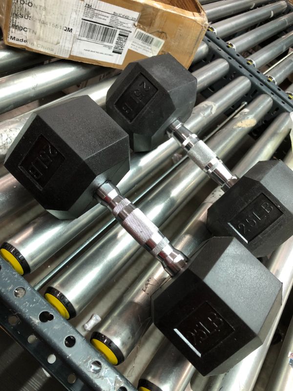 Photo 2 of A PAIR Tru Grit Fitness Rubber Hex Dumbbells - Featuring Ergonomic Chrome-Plated Handles, Solid Cast-Iron Core, Hexagonal Shape, and Durable Hex Rubber Heads
