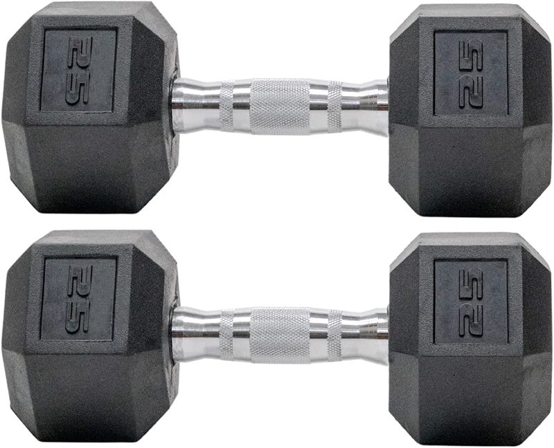 Photo 1 of A PAIR Tru Grit Fitness Rubber Hex Dumbbells - Featuring Ergonomic Chrome-Plated Handles, Solid Cast-Iron Core, Hexagonal Shape, and Durable Hex Rubber Heads
