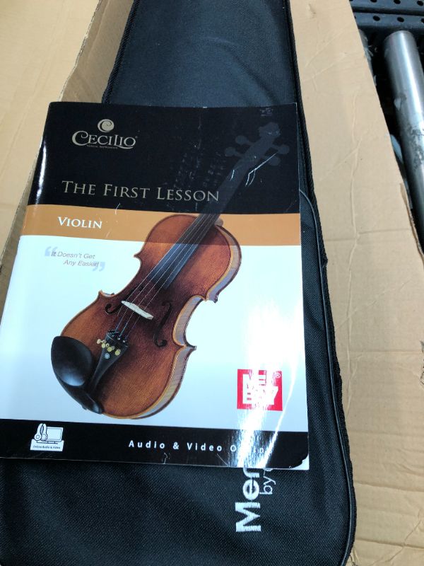 Photo 2 of ?Mendini By Cecilio Violin For Kids & Adults - 4/4 MV Metallic Black Violins, Student or Beginners Kit w/Case, Bow, Extra Strings, Tuner, Lesson Book - Stringed Musical Instruments
