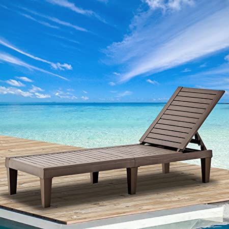 Photo 1 of BLUU Chaise Lounge Chairs for Outdoor Patio Use | Adjustable with 5 Positions | Wood Texture Design | Waterproof | Easy to Assemble | Max Weight 330 lbs
