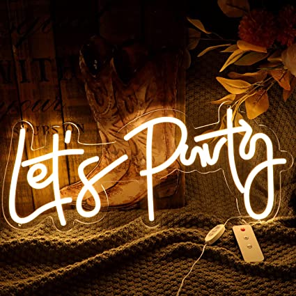 Photo 1 of ATOLS Large Let's Party Neon Sign with 7 Modes Lighting Effects & 3 Levels Adjustable Brightness, Reusable Neon Light Sign with Dimmable Switch & Remote Control for Bachelorette Party,Engagement Party,Birthday Party,Wedding,Size-23x10Inch(Warm White)
