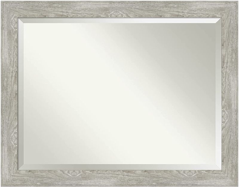 Photo 1 of Amanti Art Beveled Bathroom Wall Mirror (35.88 x 45.88 in.), Dove Greywash Frame - Bathroom Mirror, Vanity Mirror - Grey, X-Large
