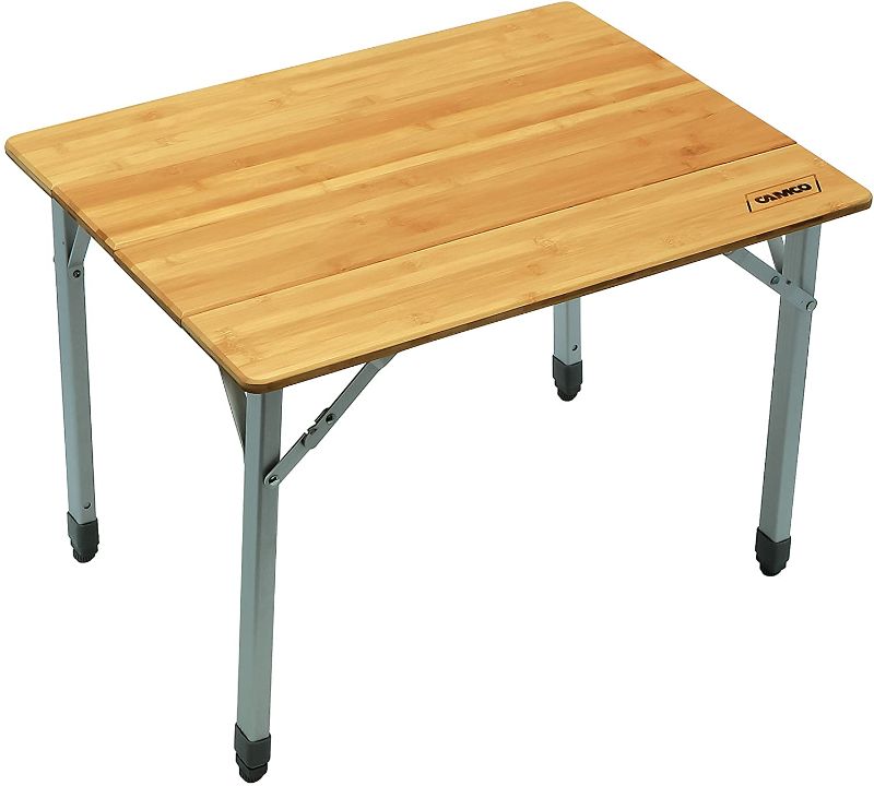 Photo 1 of Camco 51895 Bamboo Folding Table with Aluminum Legs- Compact Design
