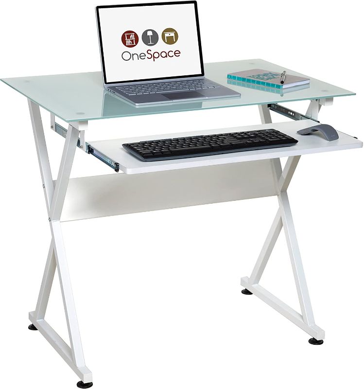 Photo 1 of OneSpace Ultramodern Glass Computer Desk, White
