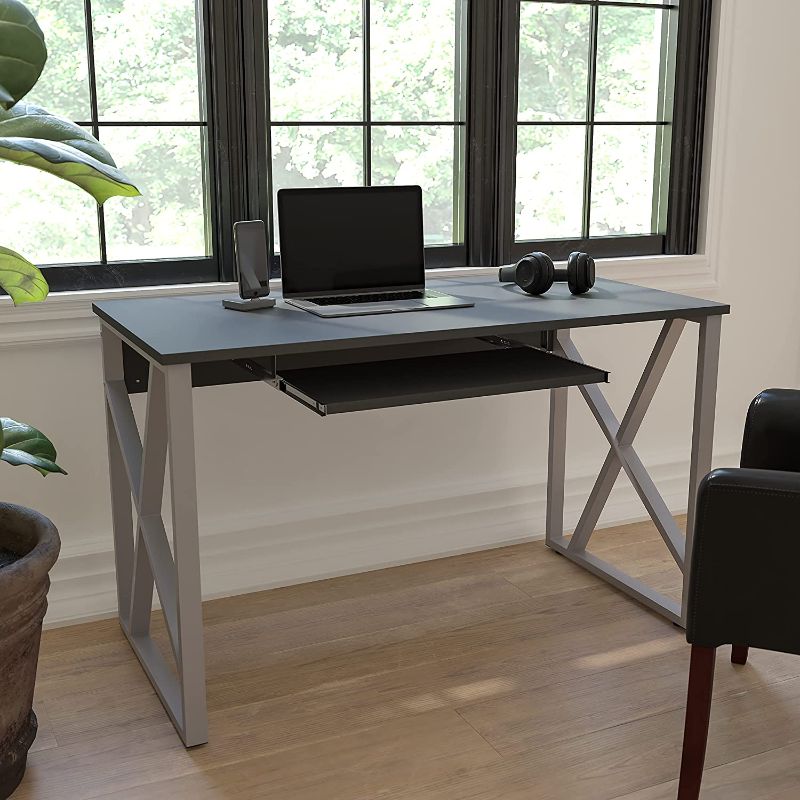 Photo 1 of Flash Furniture Black Computer Desk with Pull-Out Keyboard Tray and Cross-Brace Frame
