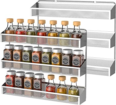 Photo 1 of Bextsrack 3-Tier Spice Rack Organizer, 2 Pack Countertop or Wall Mount Seasoning Jars Shelf Storage Organizer for Kitchen Cabinet Pantry Door, Silver
