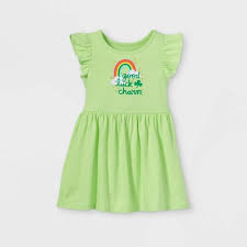 Photo 1 of **PACK OF TWELVE** Toddler Girls' 'Good Luck Charm' Ruffle Sleeve Dress - Cat & Jack™ Green, size 4T