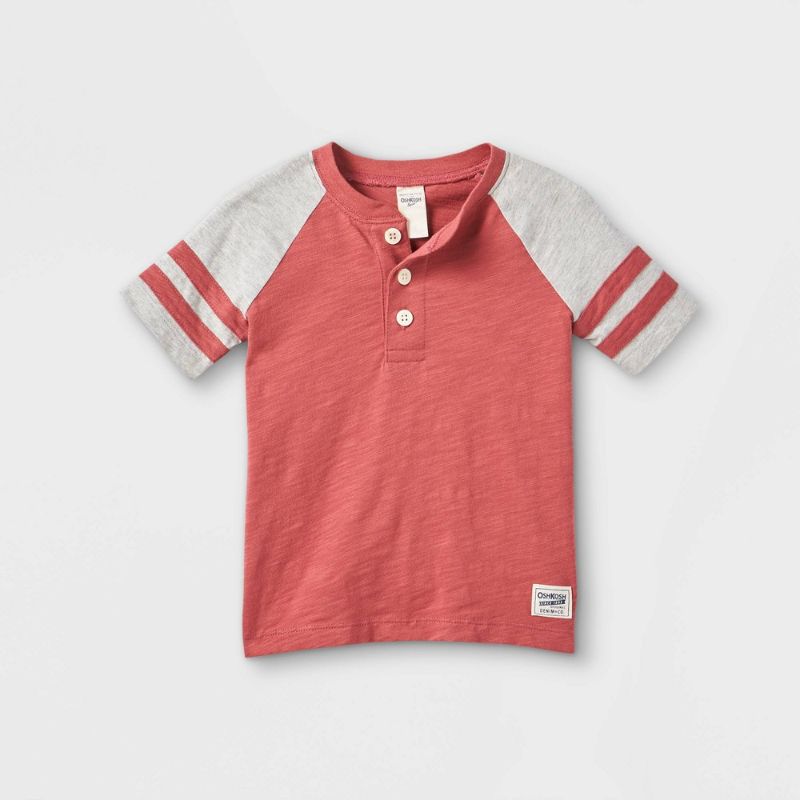 Photo 1 of **PACK OF 12** OshKosh B'gosh Toddler Boys' Athletic Short Sleeve Henley T-Shirt - Red/Gray, size 3T
