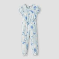Photo 1 of **PACK OF FIVE** Toddler Girls' Tie-Dye Short Sleeve Jumpsuit - Cat & Jack™ Light Blue, SIZE 4T