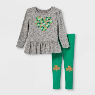 Photo 1 of **pack of 12** Toddler Girls' Shamrock Heart Long Sleeve Cozy Top and Leggings Set - Cat & Jack™, size 2T