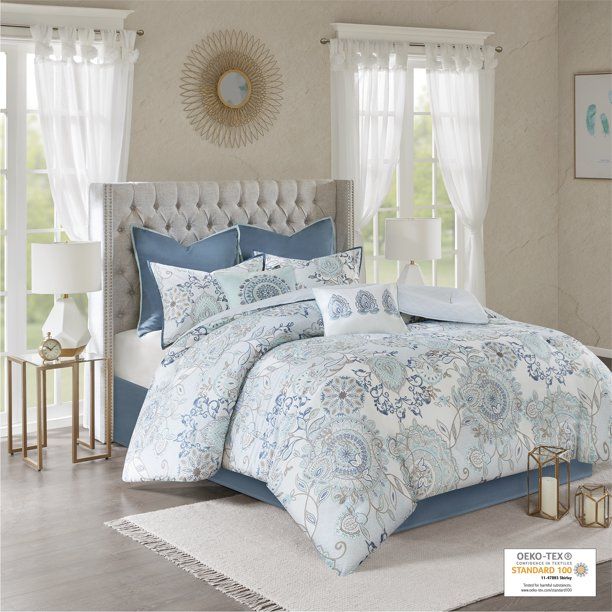 Photo 1 of 4pc Lian Cotton Printed Reversible Comforter Set queen size --1 comforter -2 decorative pillows and Bed Skirt  
