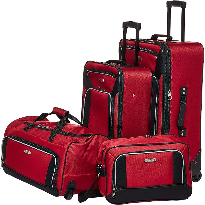 Photo 1 of American Tourister Fieldbrook XLT Softside Upright Luggage, Red/Black, 4-Piece Set (BB/DF/21/25)
