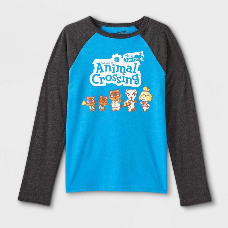 Photo 1 of **BOX OF 9 SHIRTS** Boys' Animal Crossing Raglan Long Sleeve Graphic T-Shirt - size S