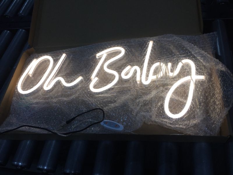 Photo 2 of ATOLS Oh Baby Large Neon Sign for Wall Decor, with Dimmable Switch, Reusable Neon Light Sign for Baby Shower Decorations, Birthday Party, Wedding Decor, Warm White,Size 23.5X11.8 inches
