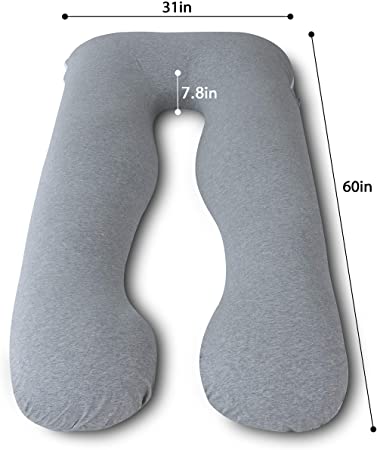 Photo 1 of AngQi Full Body Pregnancy Pillow, 60-inch U Shaped Maternity Pillow for Back Pain Relief and Pregnant Women, with Body Pillow Jersey Cover, Gray
