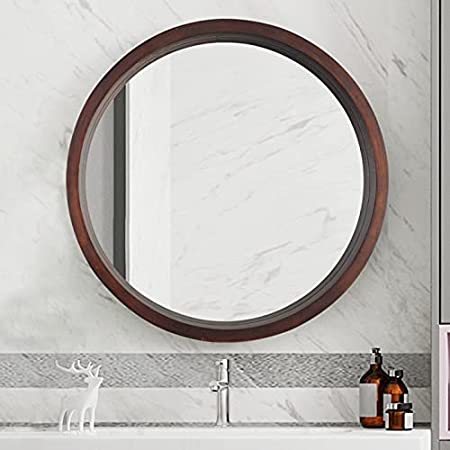 Photo 1 of Beauty4U Circle Mirror with Wood Frame, Round Modern Decoration Large Mirror for Bathroom Living Room Bedroom Entryway, Walnut Brown, 30"
