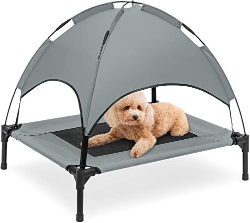 Photo 1 of Best Choice Products 30in Elevated Cooling Dog Bed, Outdoor Raised Mesh Pet Cot w/Removable Canopy Shade Tent, Carrying Bag, Breathable Fabric - Gray
