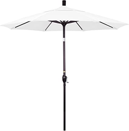 Photo 1 of California Umbrella 7.5' Round Aluminum Market Umbrella, Crank Lift, Push Button Tilt, Bronze Pole, Olefin White
