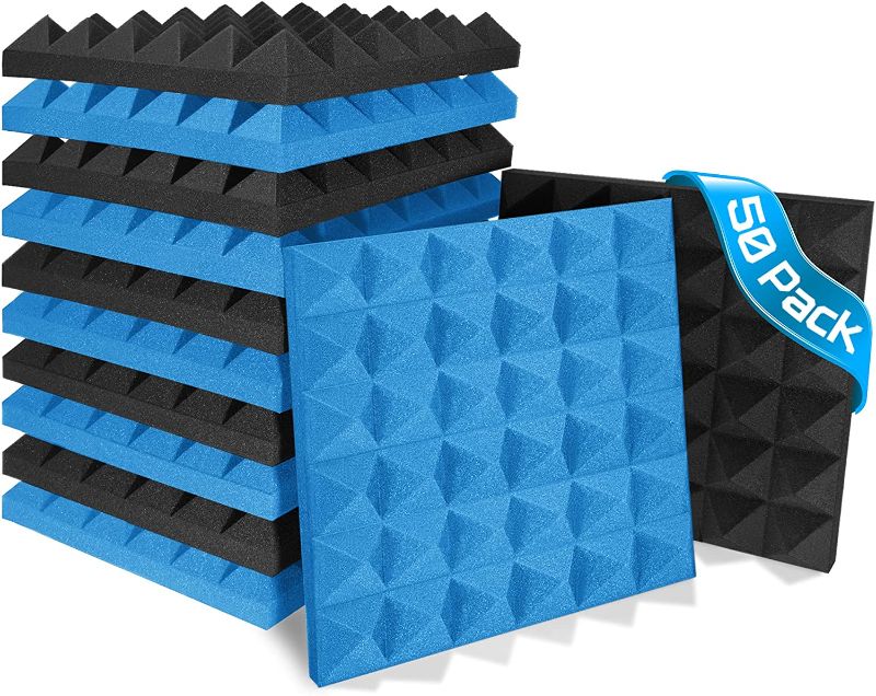 Photo 1 of Acoustic Foam Panels, 50Pack 2" X 12" X 12" SoundProof Padding Foam Panels, Studio Foam Pyramid Tiles Sound Absorbing Dampening Foam Treatment Wall Panels
