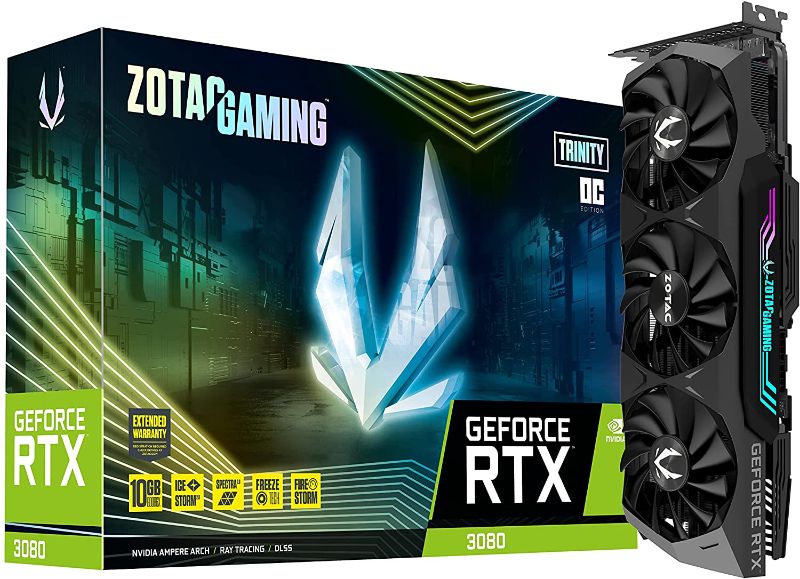 Photo 1 of ZOTAC Gaming GeForce RTX™ 3080 Trinity OC LHR 10GB GDDR6X 320-bit 19 Gbps PCIE 4.0 Gaming Graphics Card, IceStorm 2.0 Advanced Cooling, Spectra 2.0 RGB Lighting, ZT-A30800J-10PLHR
