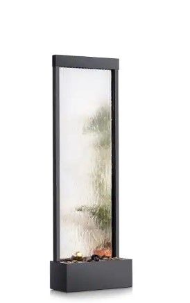 Photo 1 of 72 in. Tall Indoor/Outdoor Mirror Zen Waterfall Fountain with Stones and Lights, Silver

