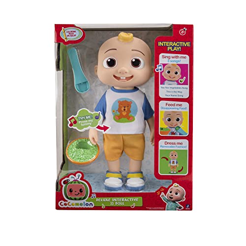 Photo 1 of CoComelon Deluxe Interactive JJ Doll - Includes JJ Shirt Shorts Pair of Shoes Bowl of Peas Spoon - Toys for Preschoolers
