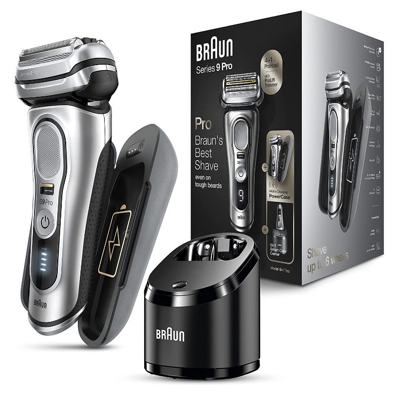 Photo 1 of Braun Electric Razor for Men, Series 9 Pro 9477cc Wet & Dry Electric Foil Shaver with ProLift Beard Trimmer, Cleaning & Charging SmartCare Center & Charging Power Case, Galvano Silver
