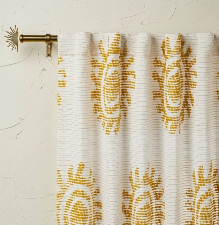 Photo 1 of 1pc Light Filtering Jacquard Curtain Panel Gold - Opalhouse™ designed with Jungalow™

