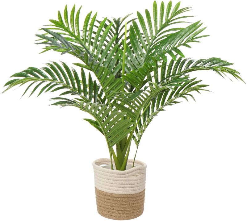 Photo 1 of Artificial Areca Palm Plant 2 Feet Fake Palm Tree with 12 Trunks Real Touch Leaves Faux Tropical Trees in Pot for Indoor Outdoor Home Office Decor pack of 2 
