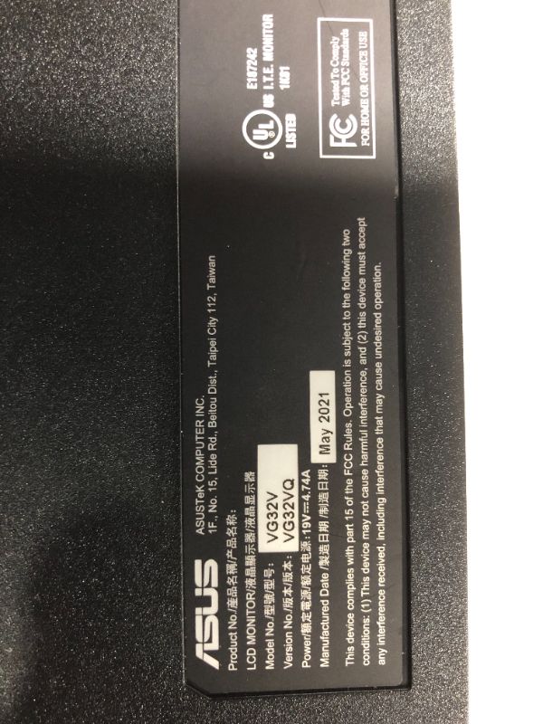 Photo 5 of ASUS TUF Gaming 32" 1440P HDR Curved Monitor (VG32VQ) - QHD (2560 x 1440), 144Hz, 1ms, Extreme Low Motion Blur, Speaker, Adaptive-Sync, FreeSync Premium, VESA Mountable, DisplayPort, HDMI
