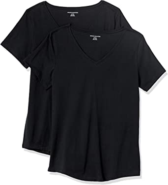 Photo 1 of Amazon Essentials Women's Classic-Fit 100% Cotton Short-Sleeve V-Neck T-Shirt, Pack of 2
