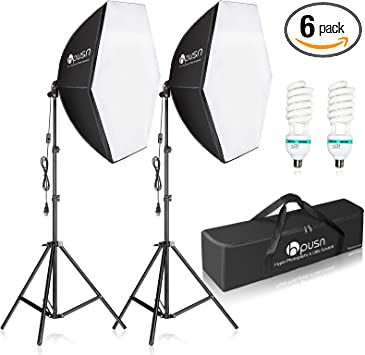 Photo 1 of HPUSN Softbox Photography Lighting Kit 30"X30" Professional Continuous Lighting System Photo Studio Equipment with 2pcs E27 Socket 5400K Bulbs for Portraits Advertising Shooting YouTube Video
