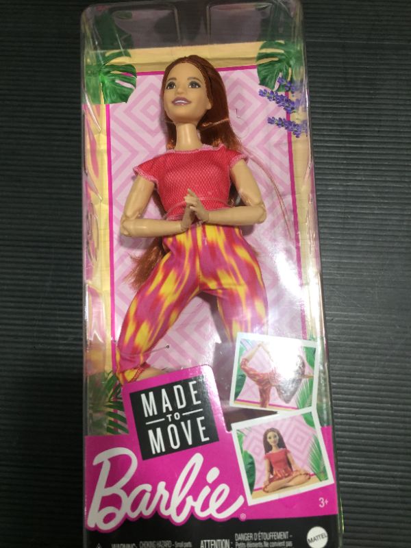 Photo 1 of Barbie Made to Move Doll, Curvy, with 22 Flexible Joints Long Straight Red Hair Wearing Athleisure
