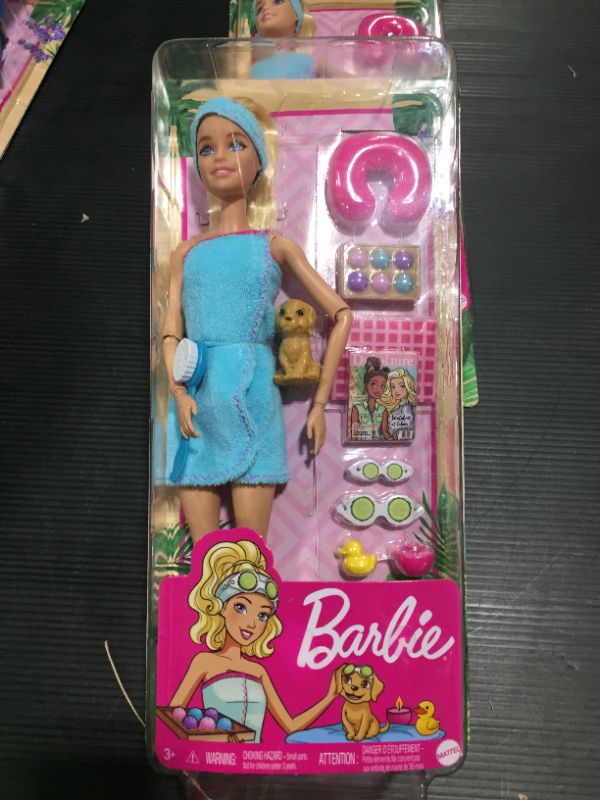 Photo 2 of Barbie Spa Doll Blonde with Puppy and 9 Accessories
