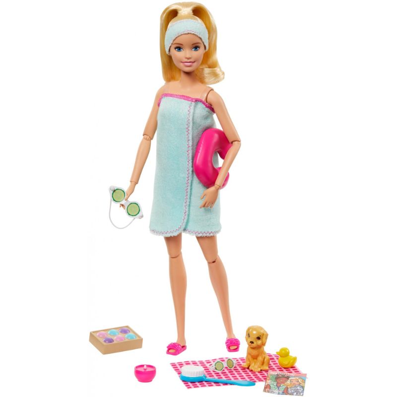 Photo 1 of Barbie Spa Doll Blonde with Puppy and 9 Accessories
