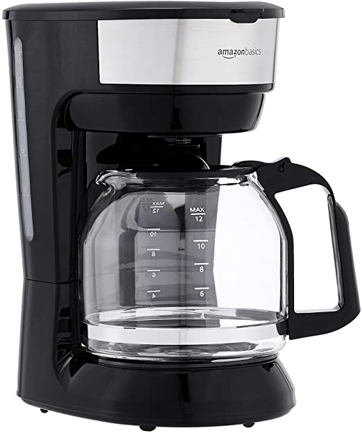 Photo 1 of Amazon Basics 12-Cup Coffee Maker with Reusable Filter, Black and Stainless Steel
