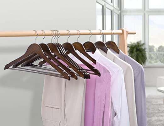 Photo 1 of Amber Home Solid Wood Suit Coat Hangers 30 Pack, Smooth Retro Finish Wooden Dress Hangers with Non Slip Pant Bar, Clothes Hangers with 360 Swivel Hook & Notches for Jacket, Pant, Shirt (Retro, 30)
