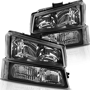 Photo 1 of AUTOSAVER88 Headlight Assembly kit Compatible with 2003-2006 Chevy Avalanche / 2003-2007 Chevrolet Silverado 1500 2500 3500 1500HD 2500HD Pickup Headlamp Replacement Black Housing with Bumper Lamp
