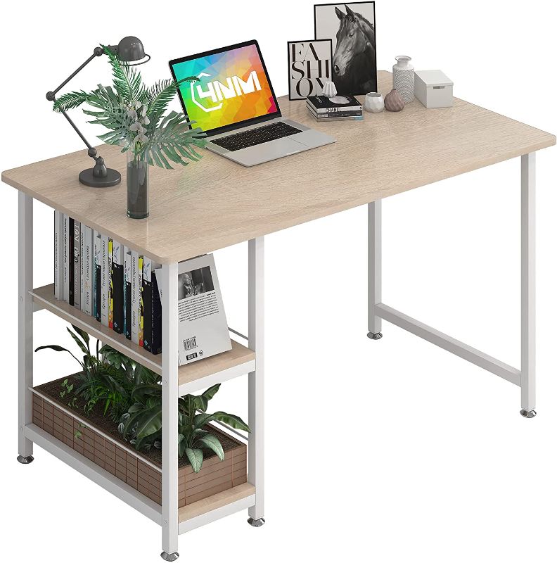 Photo 1 of 4NM Computer Desk with 2-Tier Bookshelf, 47.24 inches Home Office Desk Writing Workstation Study Table Multipurpose Space-Saving Desk - Natural and White
