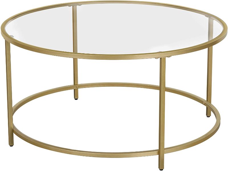 Photo 1 of 35IN Round Coffee Table, Glass Table with Golden Steel Frame